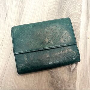 Furla Green Soft Leather Fold Out Wallet with Zippered Coin Pocket